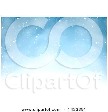 Clipart of a Winter Christmas Background of Snow and Flakes on Blue - Royalty Free Vector Illustration by dero