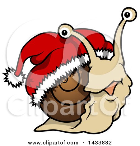 Clipart of a Cartoon Christmas Snail Wearing a Santa Hat - Royalty Free Vector Illustration by dero