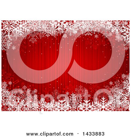 Clipart of a Border of White Snowflakes on Red Stripes Christmas Background - Royalty Free Vector Illustration by dero