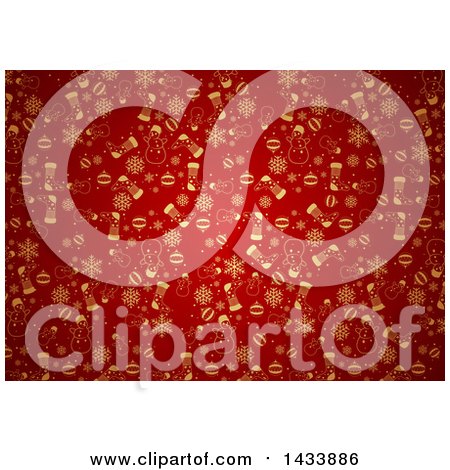 Clipart of a Christmas Background of Gold Icons on Red - Royalty Free Vector Illustration by dero