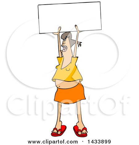 Clipart of a Cartoon White Female Protester Holding up a Sign and Shouting - Royalty Free Vector Illustration by djart