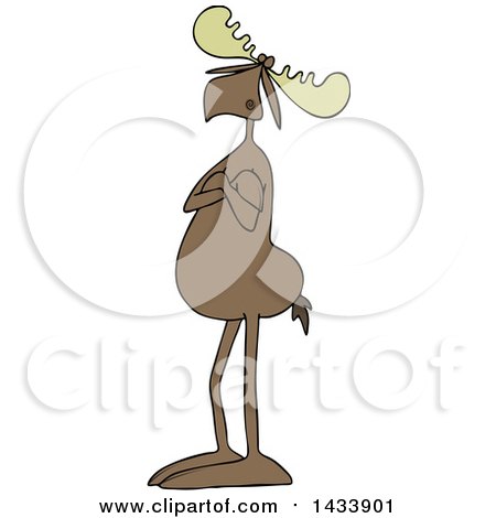 Clipart of a Cartoon Aloof Moose Standing with Folded Arms - Royalty Free Vector Illustration by djart