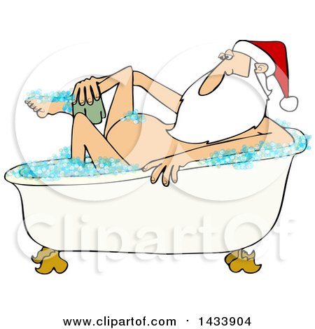 Clipart of a Cartoon Santa Claus Washing up in a Bubble Bath - Royalty Free Vector Illustration by djart