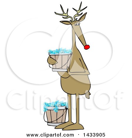 Clipart of a Cartoon Christmas Reindeer Holding a Bucket of Bubbly Water - Royalty Free Vector Illustration by djart