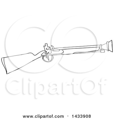 Clipart of a Cartoon Black and White Lineart Blunderbuss Gun - Royalty Free Vector Illustration by djart