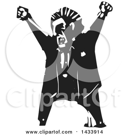 Clipart of a Black and White Woodcut Angry Man Shouting - Royalty Free Vector Illustration by xunantunich