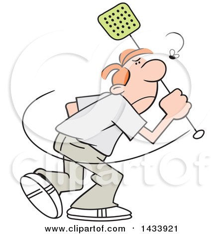 Clipart of a Cartoon Angry Caucasian Man Trying to Swat a Fly - Royalty Free Vector Illustration by Johnny Sajem