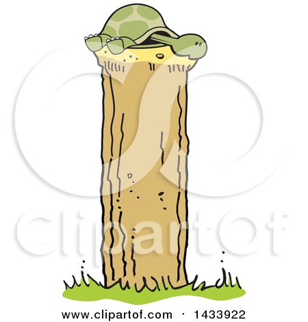 Clipart of a Cartoon Tortoise Stuck on a Fence Post - Royalty Free Vector Illustration by Johnny Sajem