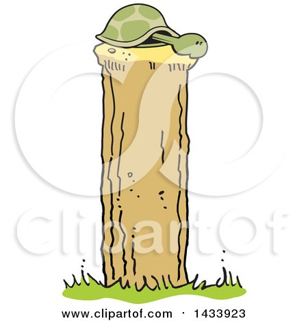 Clipart of a Cartoon Post Turtle - Royalty Free Vector Illustration by Johnny Sajem