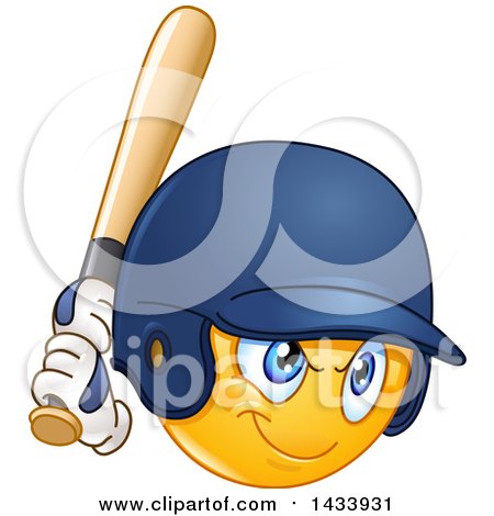 Clipart of a Cartoon Emoji Yellow Smiley Face Emoticon Baseball Player Batting - Royalty Free Vector Illustration by yayayoyo