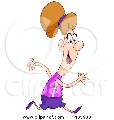 Clipart of a Cartoon Happy Caucasian Woman Running - Royalty Free Vector Illustration by yayayoyo