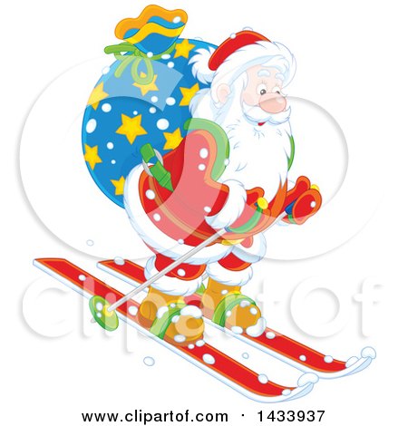 Clipart of Santa Skiing with a Christmas Sack - Royalty Free Vector Illustration by Alex Bannykh