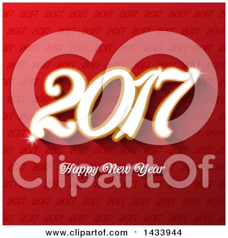 Clipart of a Happy New Year 2017 Greeting over Red - Royalty Free Vector Illustration by KJ Pargeter