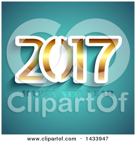 Clipart of a Happy New Year 2017 Greeting on Turquoise - Royalty Free Vector Illustration by KJ Pargeter
