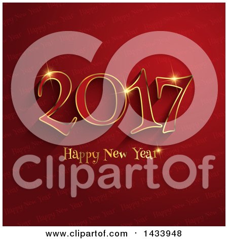 Clipart of a Red and Gold Happy New Year 2017 Greeting - Royalty Free Vector Illustration by KJ Pargeter