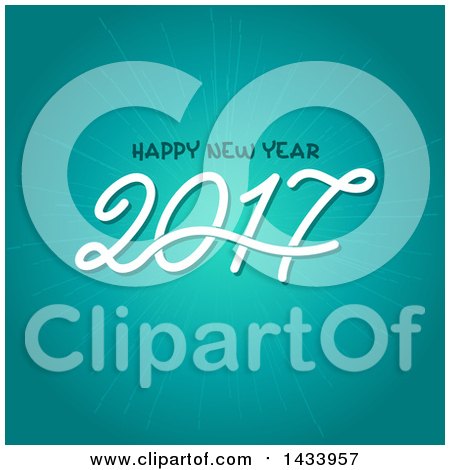 Clipart of a Happy New Year 2017 Greeting over a Turquoise Burst - Royalty Free Vector Illustration by KJ Pargeter