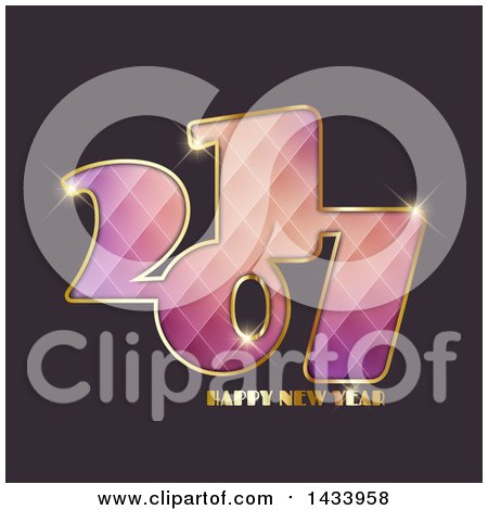 Clipart of a Gradient Purple and Pink Happy New Year 2017 Greeting on Gray - Royalty Free Vector Illustration by KJ Pargeter