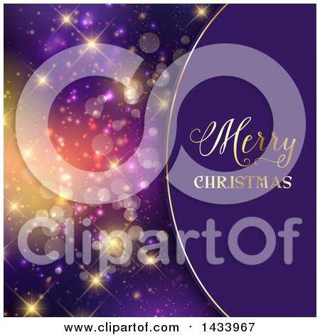 Clipart of a Merry Christmas Greeting over Purple, with Colorful Flares - Royalty Free Vector Illustration by KJ Pargeter