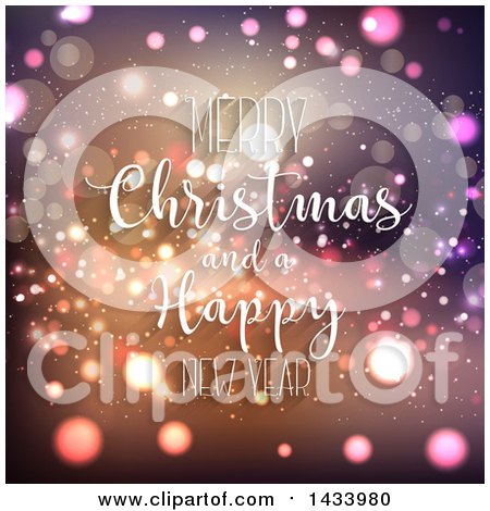 Clipart of a Merry Christmas and a Happy New Year Greeting over Flares - Royalty Free Vector Illustration by KJ Pargeter