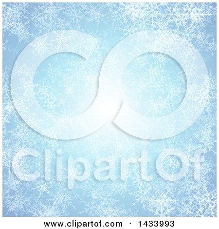 Clipart of a Light Blue Ice Background with a Central Light and White Snowflakes - Royalty Free Vector Illustration by KJ Pargeter