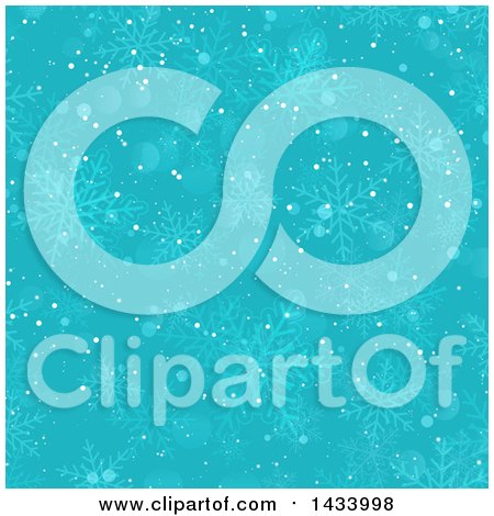 Clipart of a Turquoise Blue Background of Snowflakes - Royalty Free Vector Illustration by KJ Pargeter