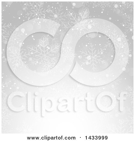 Clipart of a Gradient Gray Winter Christmas Background with Snowflakes - Royalty Free Vector Illustration by KJ Pargeter