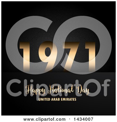 Clipart of a Gold United Arab Emirates Happy National Day Design over Black - Royalty Free Vector Illustration by KJ Pargeter