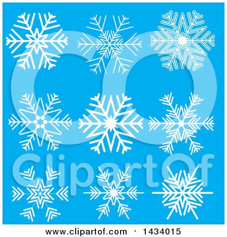 Clipart of White Winter Snowflakes on Blue - Royalty Free Vector Illustration by KJ Pargeter