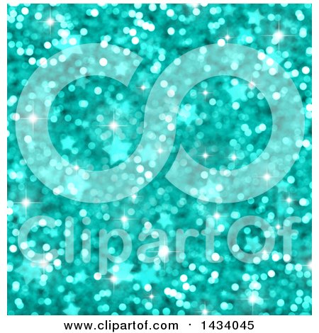 Clipart of a Turquoise Blurred Bokeh Flare, Glitter and Star Background - Royalty Free Illustration by KJ Pargeter