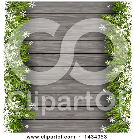 Clipart of a Wood Christmas Background with Fir Branches and Snowflakes - Royalty Free Vector Illustration by KJ Pargeter