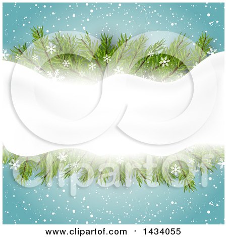 Clipart of a Christmas Background with Snowflakes, Snow and Fir Branches, with Snow Text Space - Royalty Free Vector Illustration by KJ Pargeter