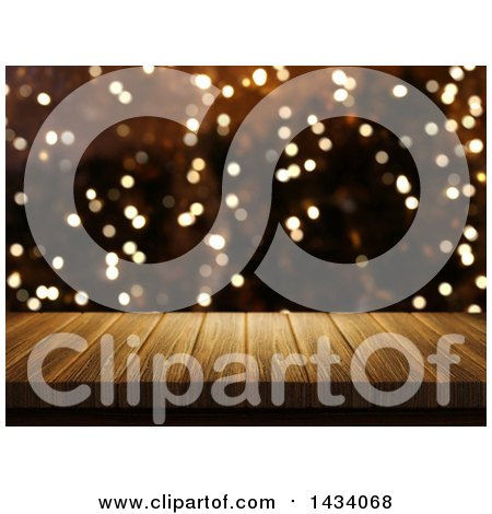 Clipart of a 3d Wooden Table or Deck over Bokeh Flares - Royalty Free Illustration by KJ Pargeter