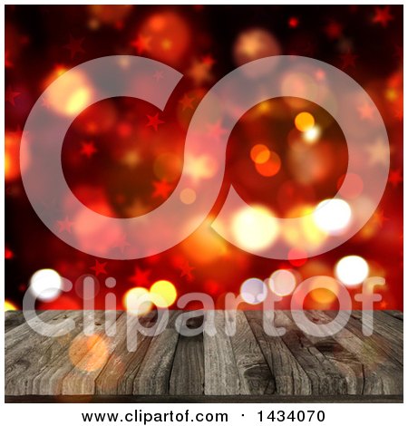 Clipart of a 3d Wooden Table or Deck over Stars and Bokeh Flares - Royalty Free Illustration by KJ Pargeter