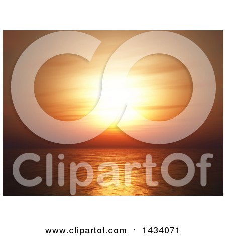 Clipart of a 3d Orange Ocean Sunset Seascape - Royalty Free Illustration by KJ Pargeter