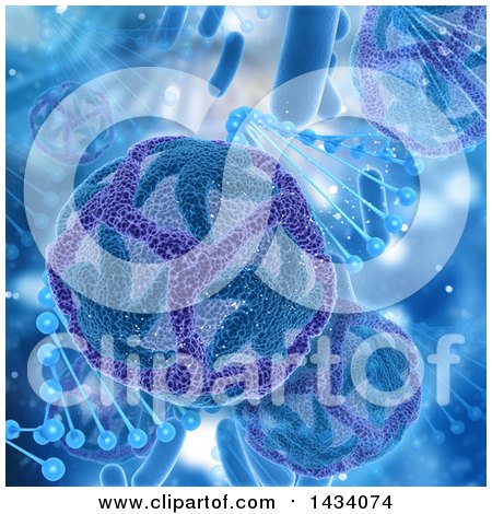 Clipart of a 3d Dna Strand and Zika Virus Cells - Royalty Free Illustration by KJ Pargeter