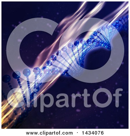 Clipart of a 3d Scientific Medical Background of a Dna Strand, over Streaks - Royalty Free Illustration by KJ Pargeter