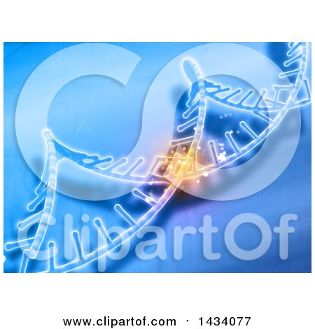 Clipart of a 3d Scientific Medical Background of Dna Strands, with One Section Glowing - Royalty Free Illustration by KJ Pargeter