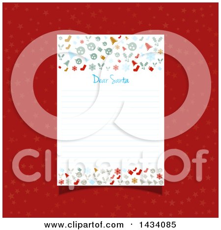 Clipart of a Dear Santa Letter with Ruled Lines and Christmas Icons over Red Stars - Royalty Free Vector Illustration by KJ Pargeter