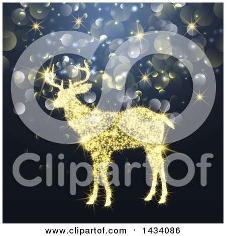 Clipart of a Golden Sparkle Light Reindeer over Bokeh Flares - Royalty Free Vector Illustration by KJ Pargeter
