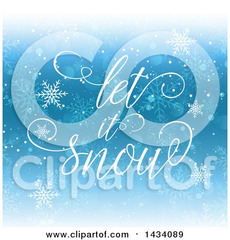Clipart of Let It Snow Text over Blue with Snowflakes| Royalty Free Vector Illustration by KJ Pargeter