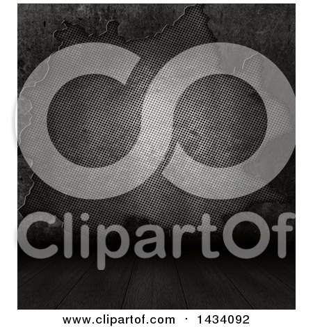 Clipart of a Dark Concrete and Metal Wall with a Wood Floor - Royalty Free Illustration by KJ Pargeter