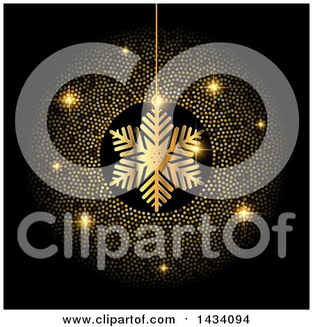 Clipart of a Suspended Snowflake in a Confetti and Sparkle Circle, on Black - Royalty Free Vector Illustration by KJ Pargeter