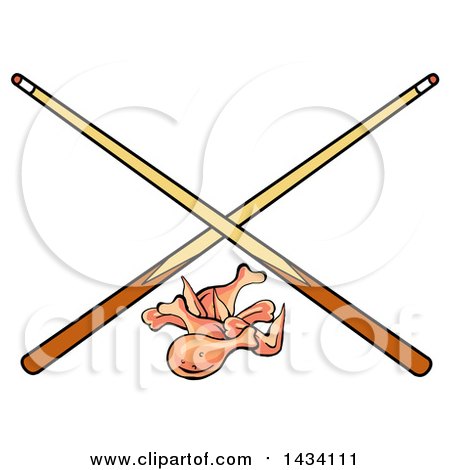 Clipart of Cartoon Chicken Wings and Crossed Billiards Pool Cue Stick - Royalty Free Vector Illustration by LaffToon
