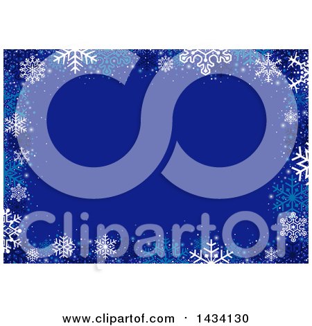 Clipart of a Blue Christmas Background with a Border of Winter Snowflakes - Royalty Free Vector Illustration by dero
