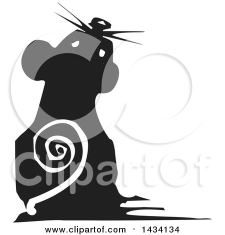 Clipart of a Black and White Woodcut Mouse Looking up - Royalty Free Vector Illustration by xunantunich