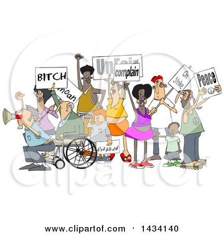 Clipart of a Cartoon Crowd of Angry Protestors Holding up Signs - Royalty Free Vector Illustration by djart