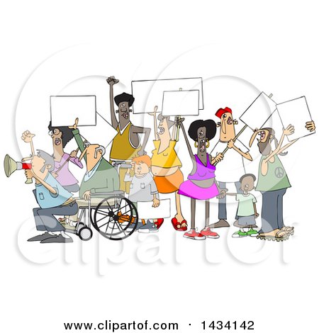 Clipart of a Cartoon Crowd of Angry Protestors Holding up Blank Signs - Royalty Free Vector Illustration by djart