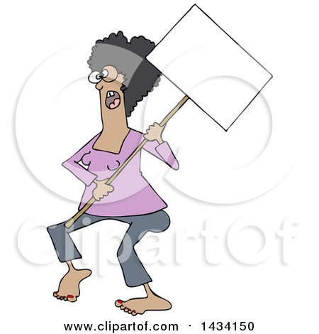 Clipart of a Cartoon Black Female Protestor Wearing Spectacles and Holding a Blank Sign - Royalty Free Vector Illustration by djart