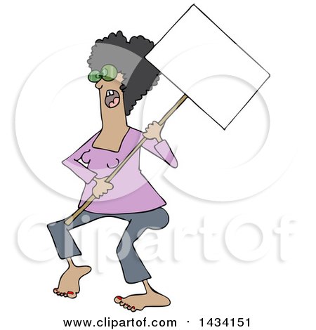 Clipart of a Cartoon Black Female Protestor Wearing Glasses and Holding a Blank Sign - Royalty Free Vector Illustration by djart