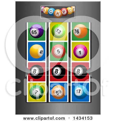 Clipart of a Brushed Metal Fruit Machine with Lottery Balls and Winning 8 Ball Number Line - Royalty Free Vector Illustration by elaineitalia